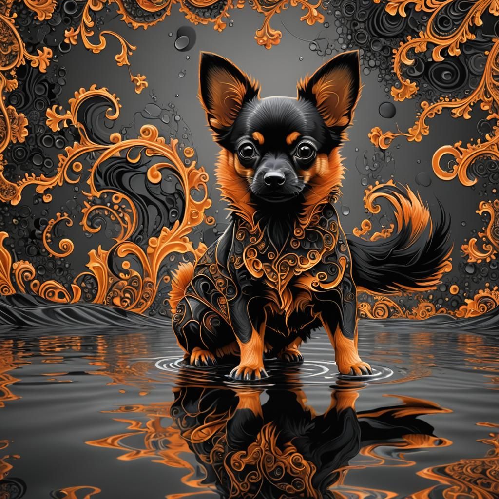 Foxy Dog Gazing at Reflection as Abstract Vector