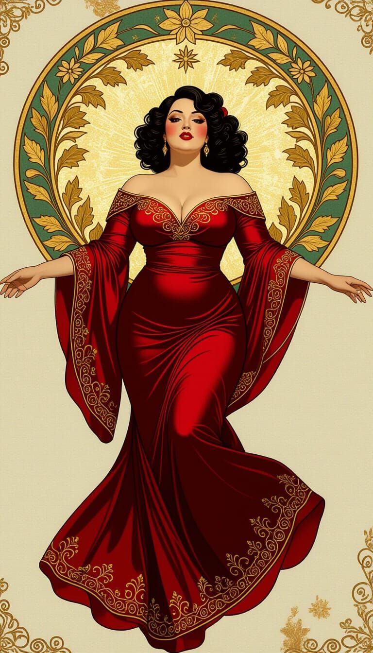 Elegant Woman in Flowing Gown, Art Nouveau Style