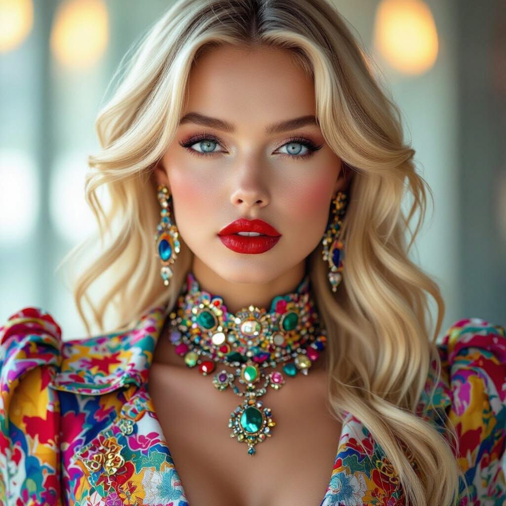 Hyperrealistic Blonde Woman in Avant-Garde Fashion