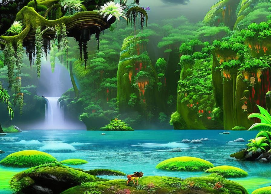 Pandora Planet Landscape with Bioluminescent Flora