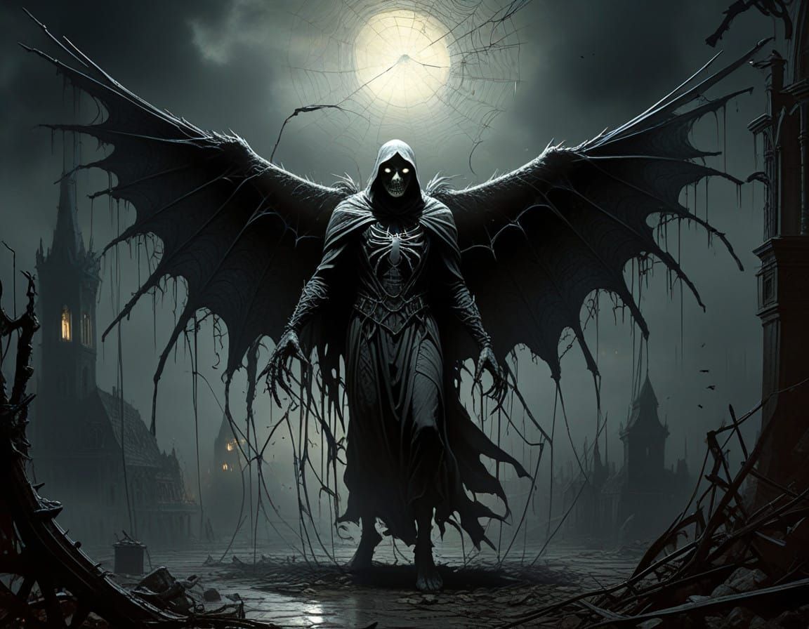 Spectral Angel Caught in Macabre Webs of Twilight