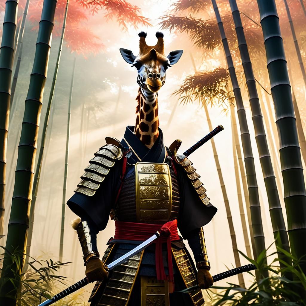 Giraffe Samurai in Ukiyo-e Style