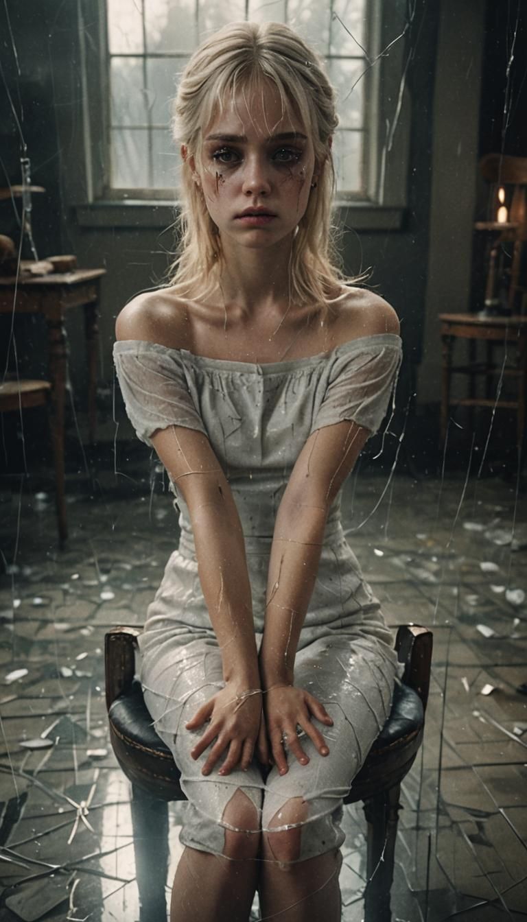 Melancholic Girl Entwined in Silver Threads