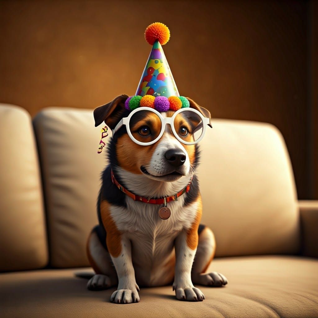 Comical Canine Celebrates in Colorful Splendor