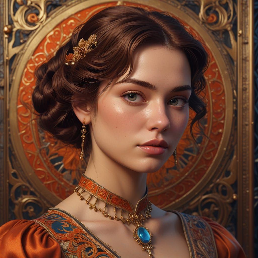 Expressive Art Nouveau Portrait with Moody Lighting