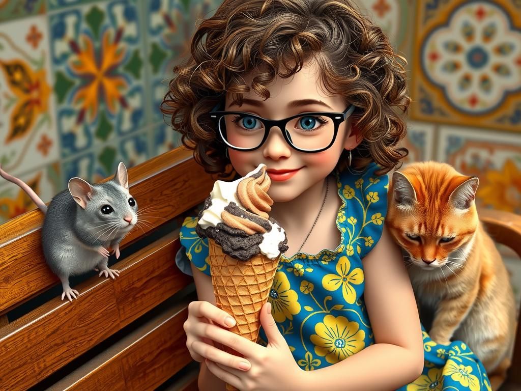 Smiling Girl with Ice Cream and Mouse, Hyperrealism