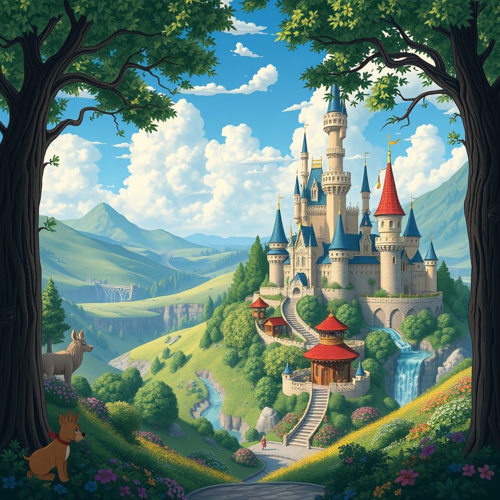 Whimsical Disney Landscape in Vibrant Fantasy Style