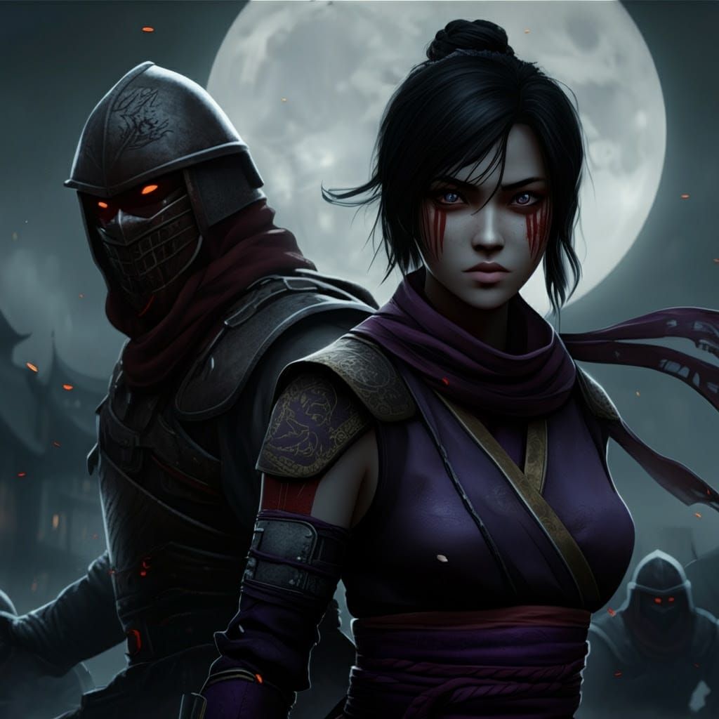 Moonlit Female Ninja Ambush in Dynamic Lighting