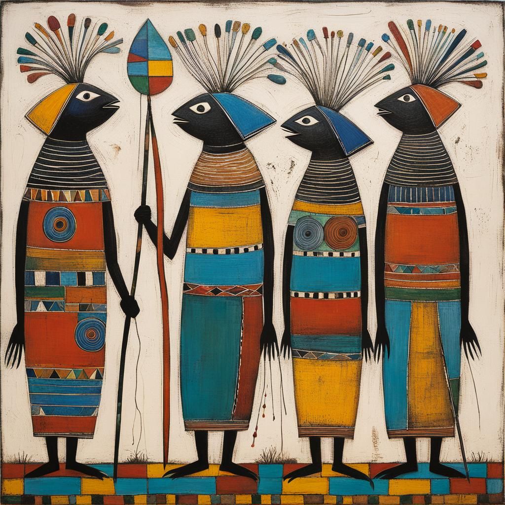 Fish People in Ndebele Mural Style