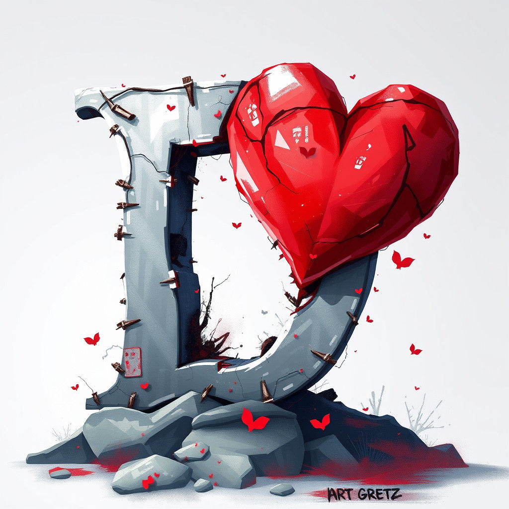 Letter D Heart Digital Art Illustration