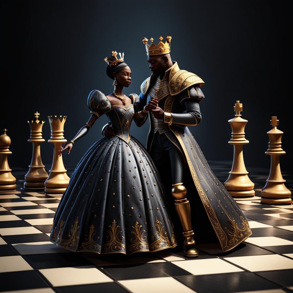 Animated Chess Queen and King Waltzing
