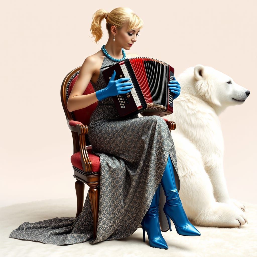 Woman Playing Accordion in Art Nouveau Style