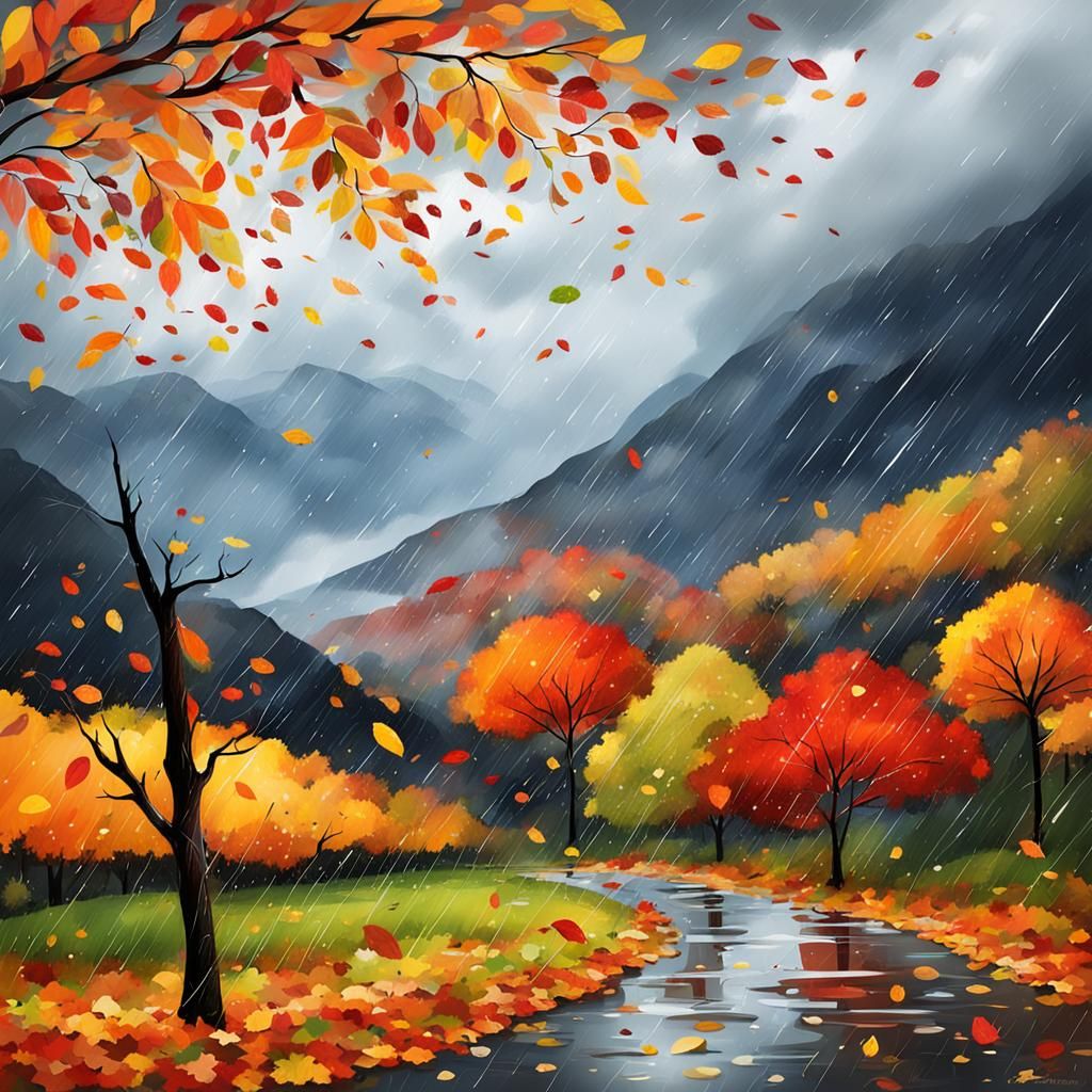 Autumn Rain Over Mountain Landscape