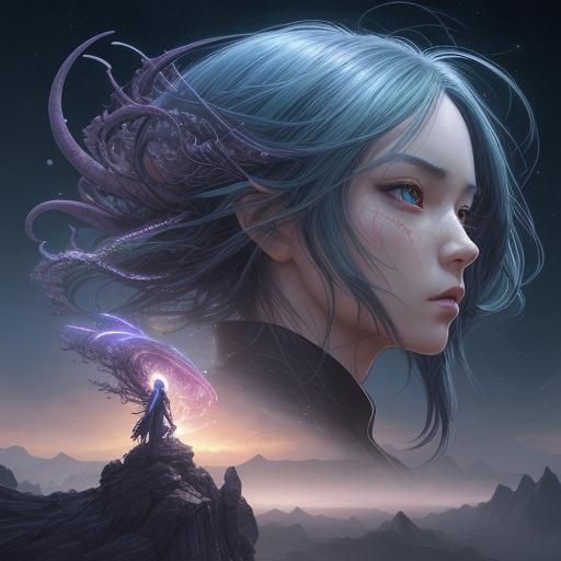 Anime Character in Detailed Fantasy Landscape