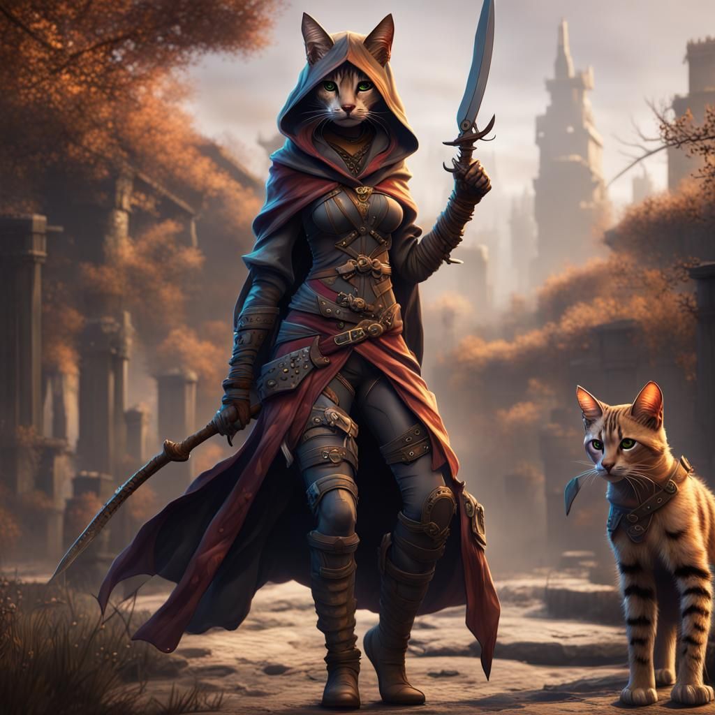 Female Tabaxi Assassin in Detailed Matte Painting