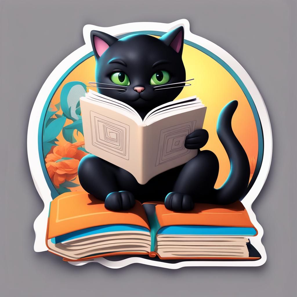 Black Cat Reading: 3D Rendered Concept Art