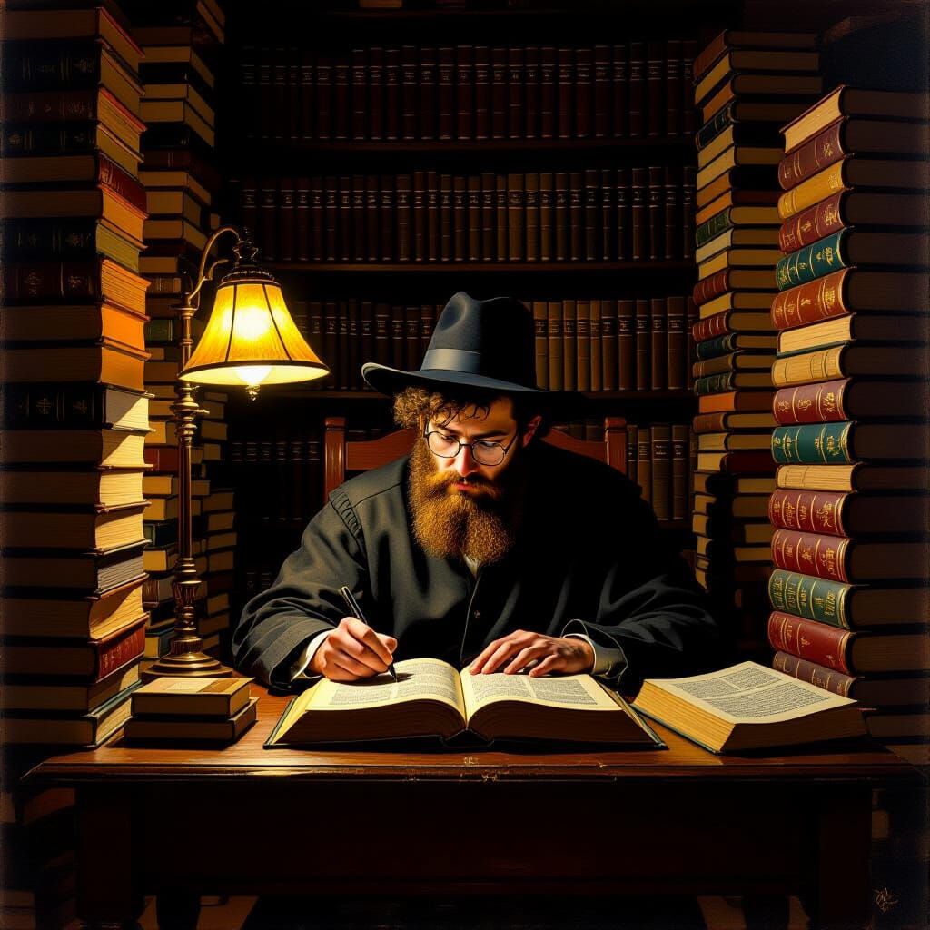 Student Deep in Gemara Study, Dutch Golden Age Style