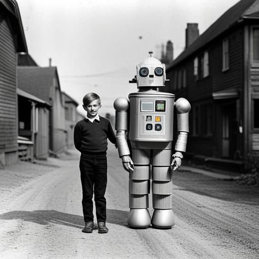 Father and Son Proudly Display Robot Costume
