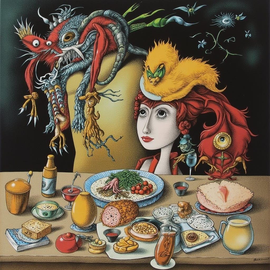 Surreal Dinner Scene in Style of Salvador Dali