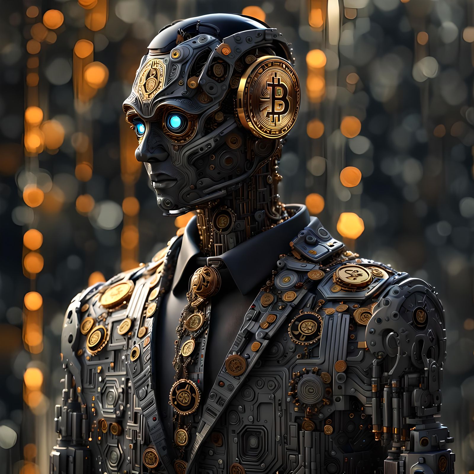 Bitcoin Robot in Human Form: Digital Masterpiece