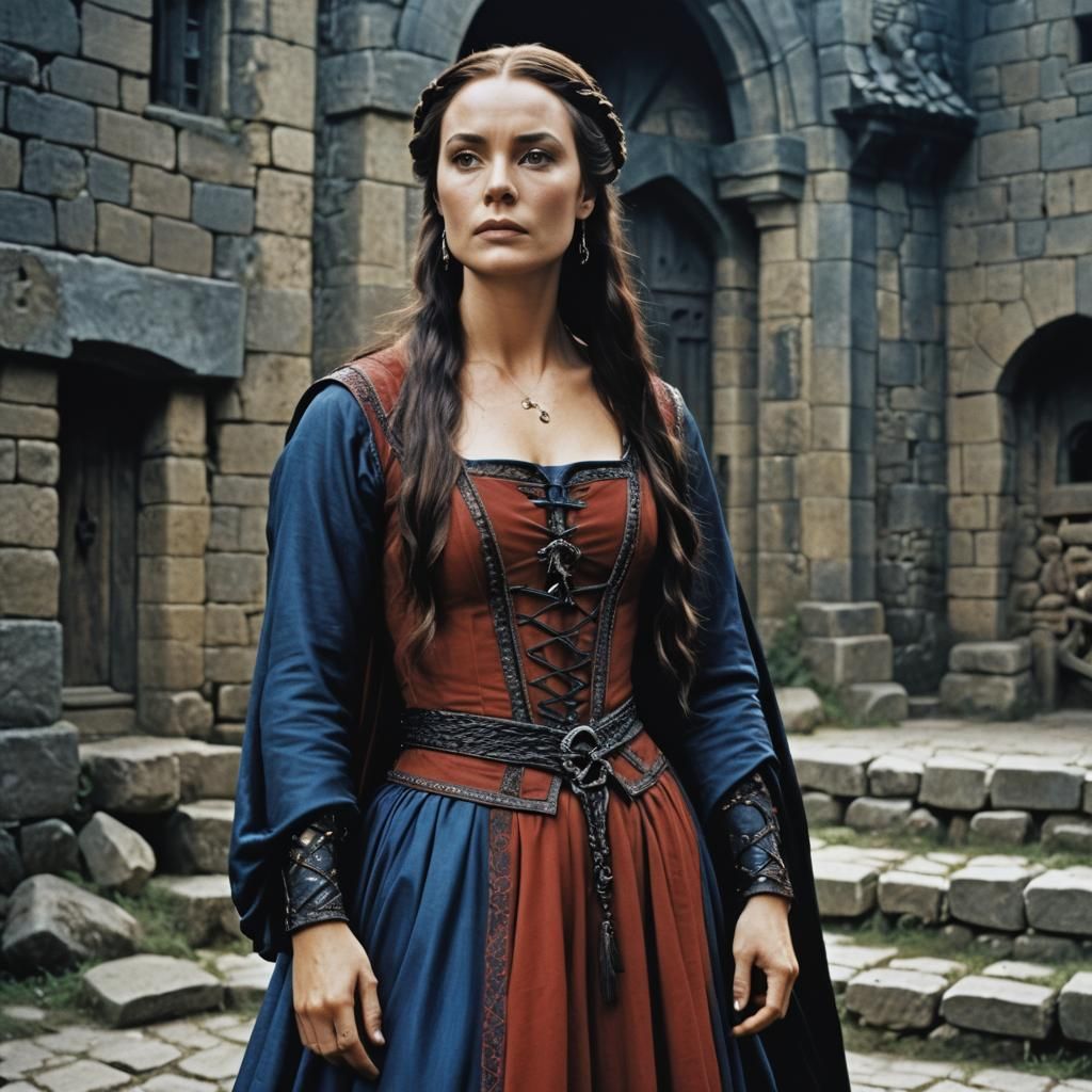 Brunhilde in Medieval Gown with Ravens, Photorealistic