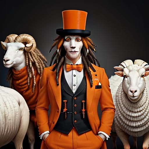 Photorealistic Anthropomorphic Sheep with Dreadlocks in Oran...