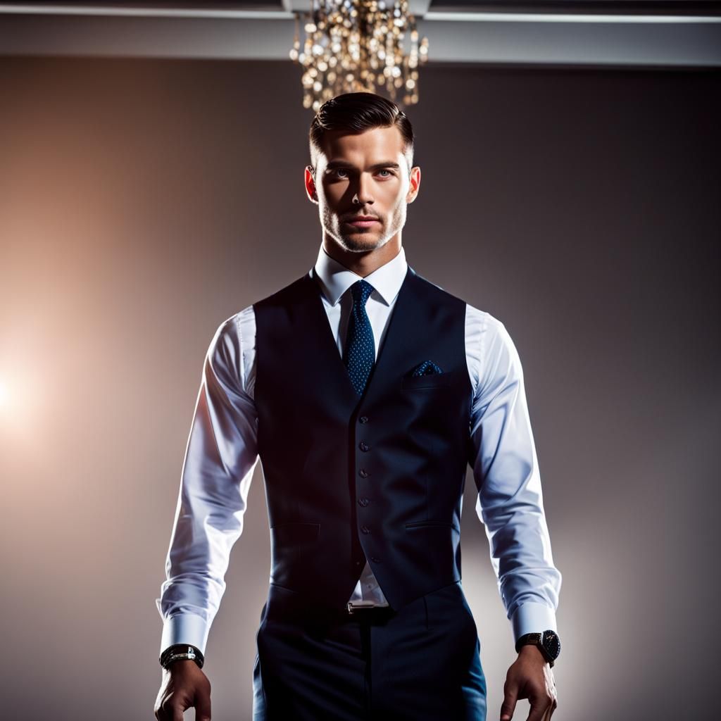 Luxury Portrait of Young Billionaire in Tailored Suit