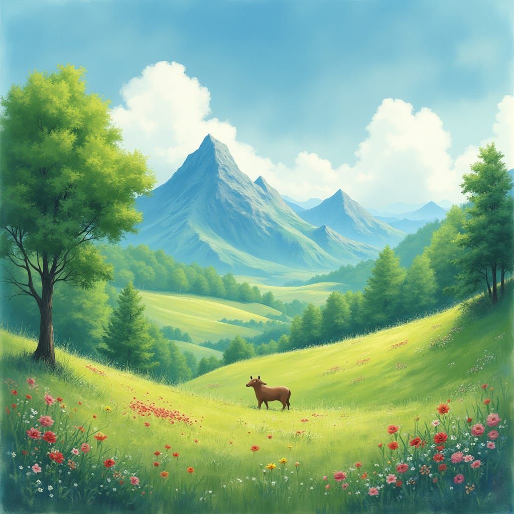 Dreamlike Studio Ghibli Landscape with Fantastical Elements