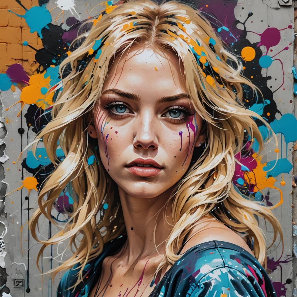 Blonde Girl in Summer Breeze: Graffiti Art