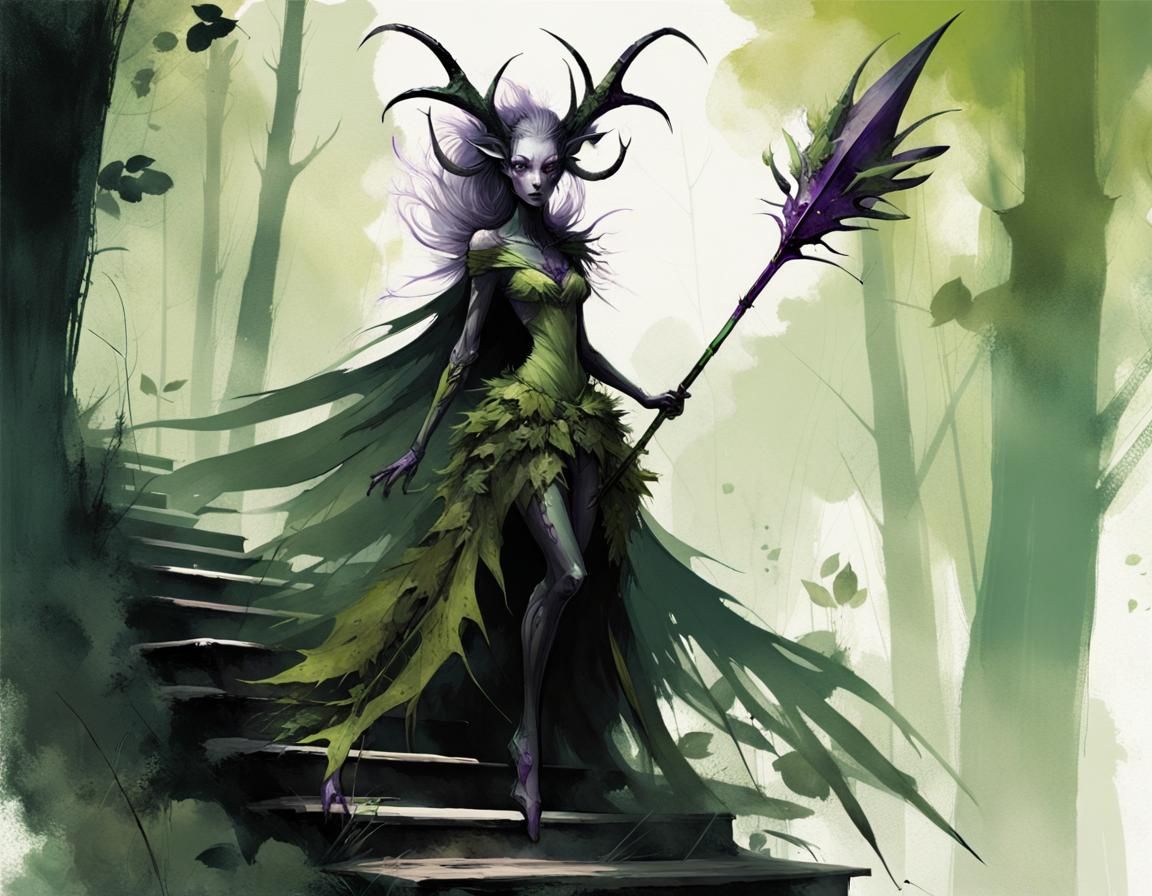Dark Forest Fey Portrait in Alien Style