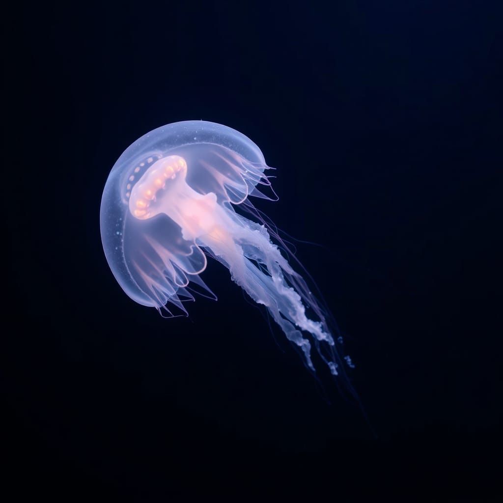Ethereal Jellyfish Suspended in Deep Ocean