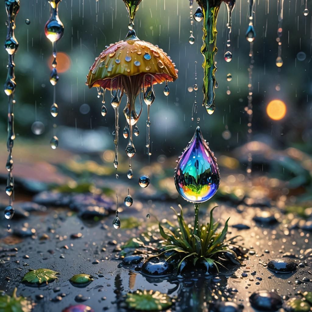 Macro Raindrop Fairy World in Street Art Style