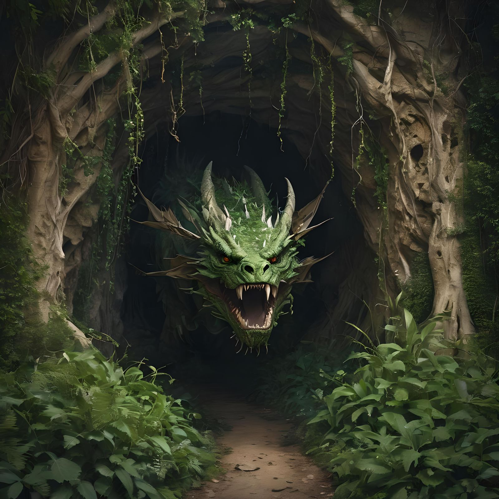 Plant Dragon Roaring From Cave