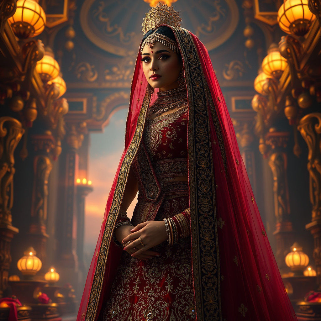 Indian Bride in Opulent Lehenga, Digital Art