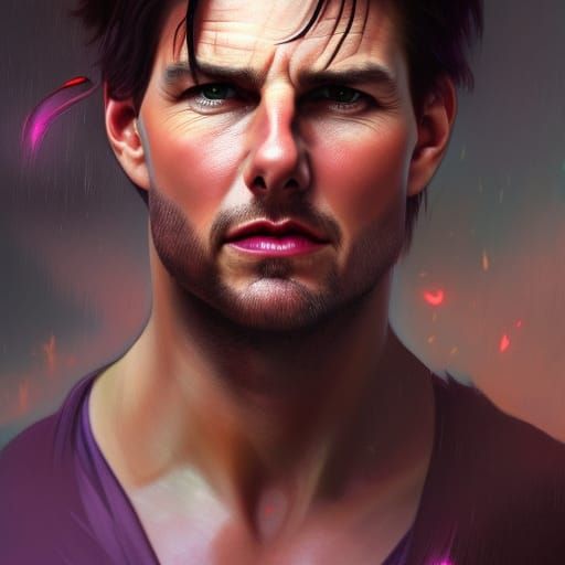 Heavenly Devil Portrait with Red Eyes in Art Nouveau Style