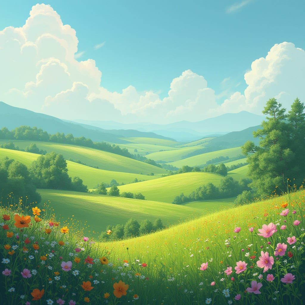 Elysian Fields Landscape in Ethereal Lighting