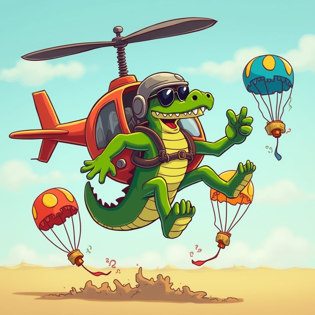 Laugh-Out-Loud Cartoon Crocodile Helicopter Pilot