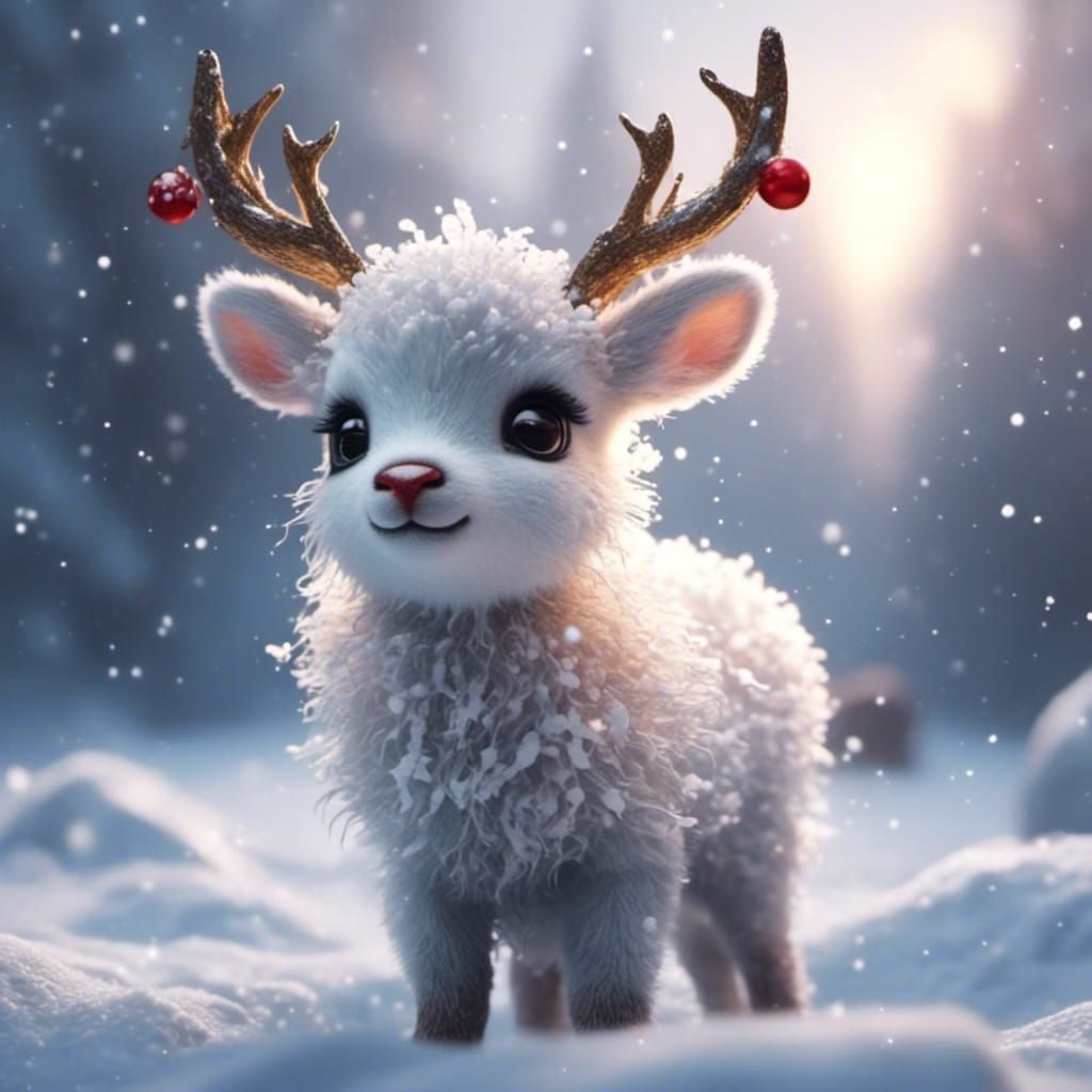 Very cute little reindeer in the snow