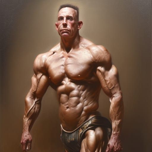 Sepia Bodybuilder in Retrofuturist Hyperrealism Style