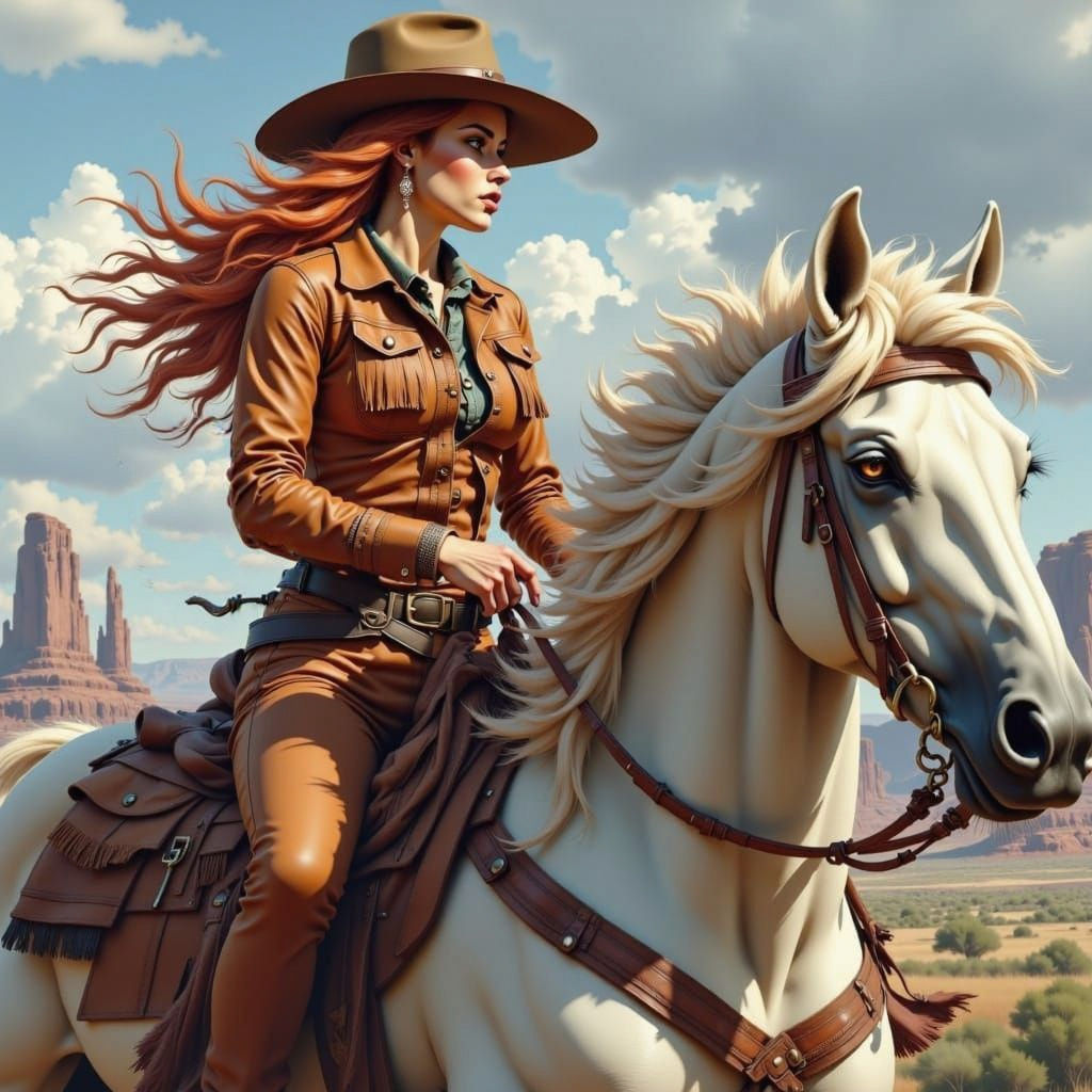 Daring Redheaded Cowgirl Rides into the Badlands