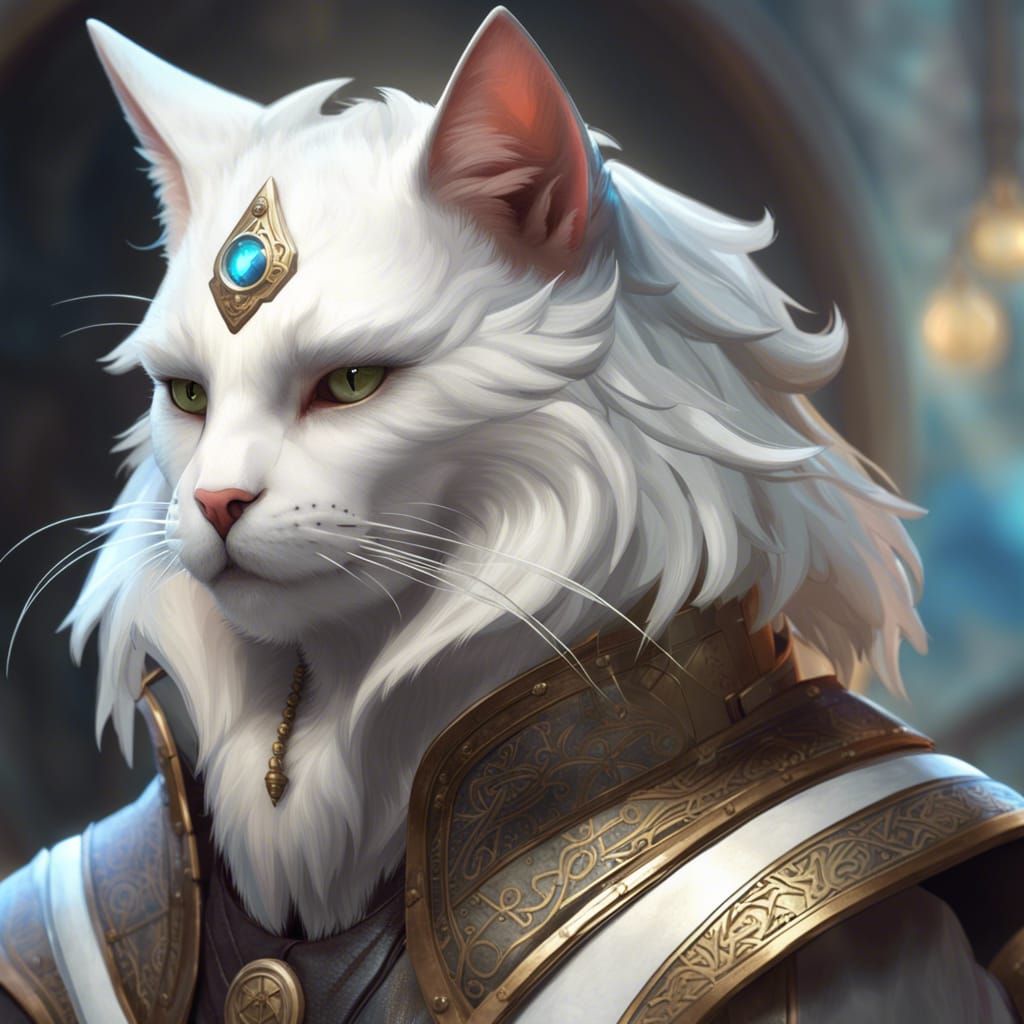Anthropomorphic Cat Cleric in Holy Armor