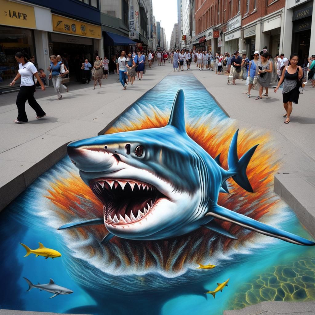 Hyperrealistic 3D Chalk Art: Shark Explosion