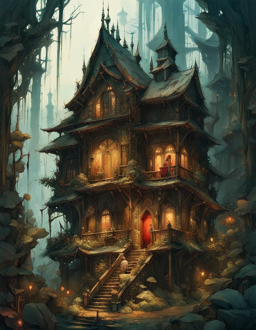 Eerie House with Intricate Details, Digital Painting