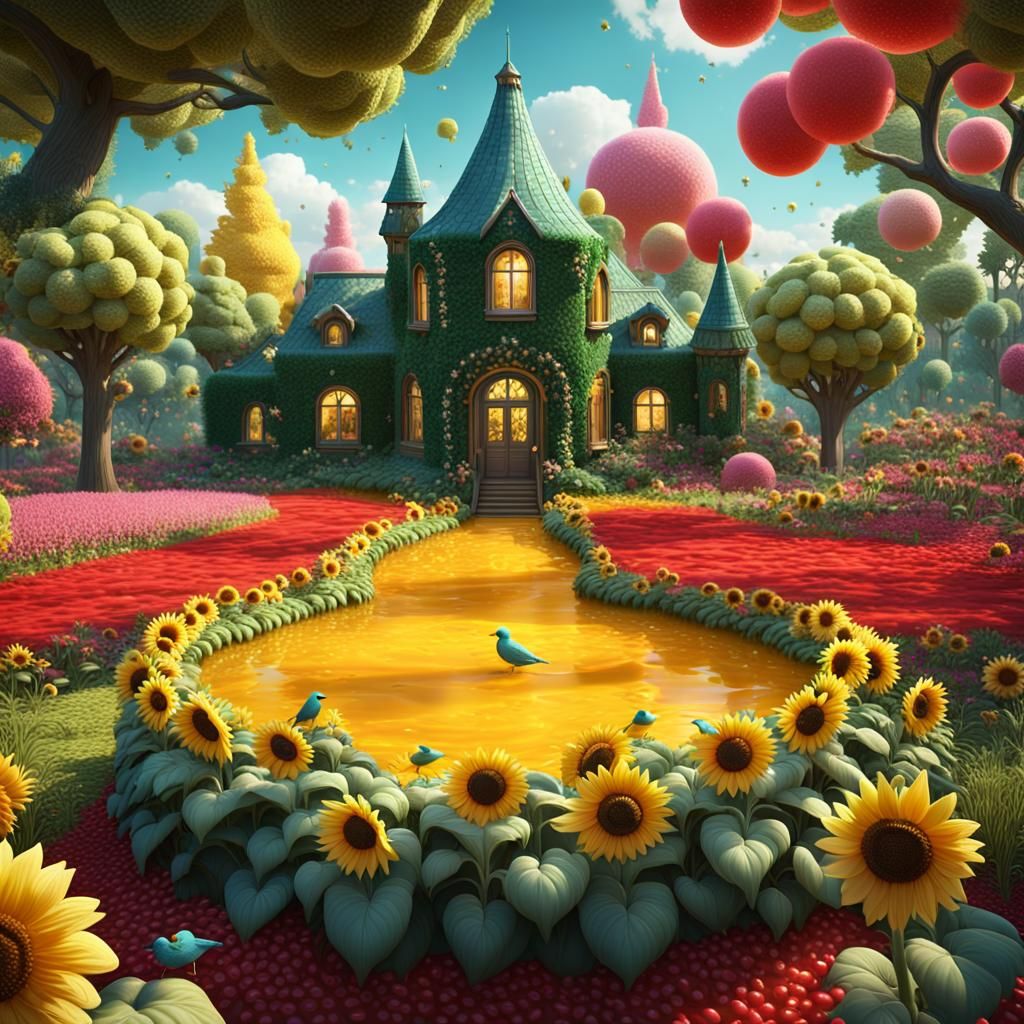 Whimsical Jello Garden in a Detailed Matte Painting