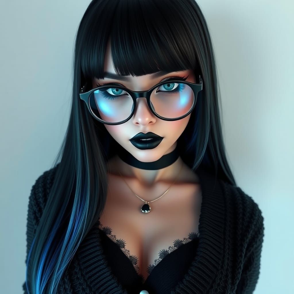 Radiant Goth Woman with Blue Highlights