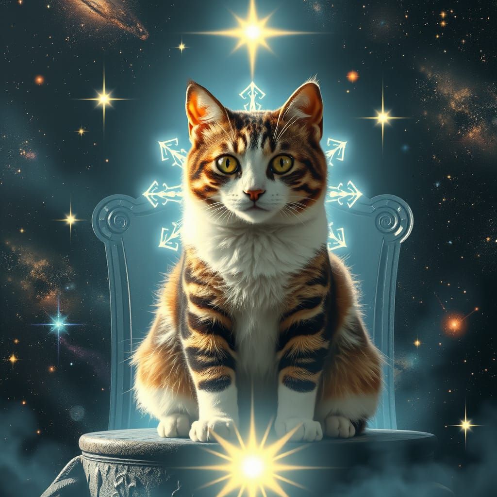 Majestic Cosmic Cat Reigns Supreme on Celestial Throne