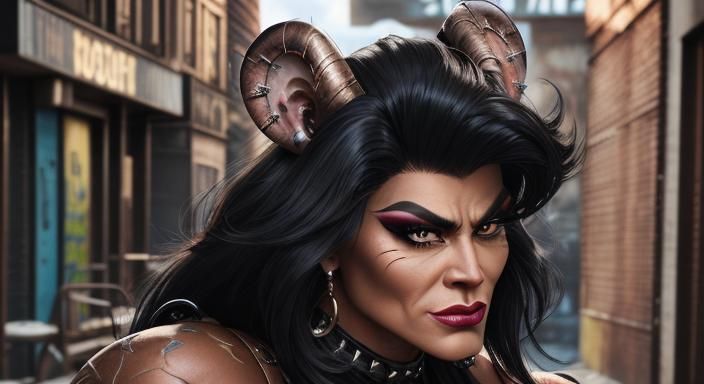 Tough Drag Queen in Gritty Urban Scene