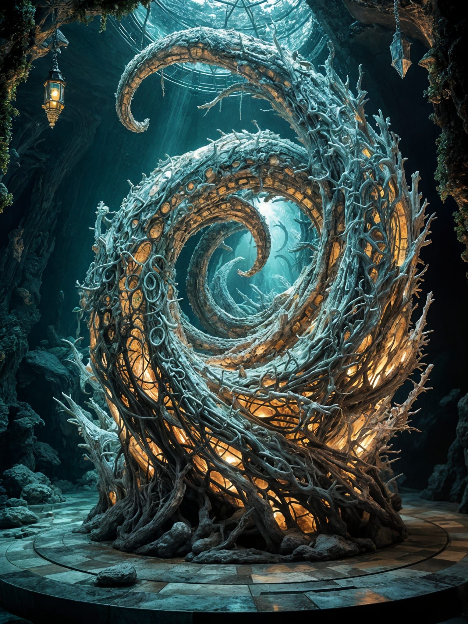Surreal Art Deco Abstract Sculpture in R'lyeh Underwater Mus...