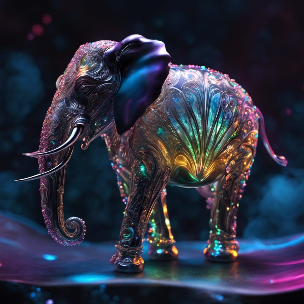 Bioluminescent Gemstone Elephant in Blown Glass