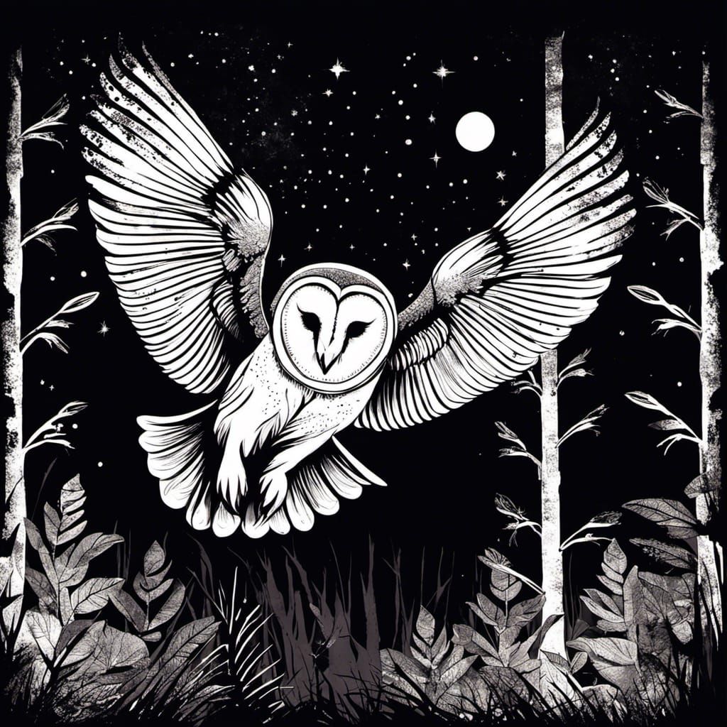 Fluffy Barn Owl in Forest, Art Brut Style